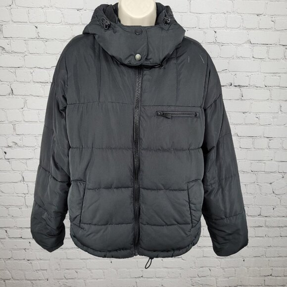 Urban Outfitters Black Hooded Fleece Lined Insulated Puffer Jacket Size Medium M - Picture 1 of 16
